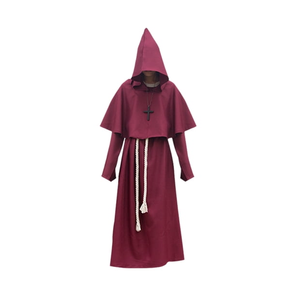 Traje de sacerdote Disfraz de sacerdote con capucha de Halloween con collar cruzado Cinturón Unisex Hombres Mujeres Sólido Largo Padre Vicario Vestido de lujo Sacerdote medieval Disfraces de cosplay Irfora Traje de sacerdote