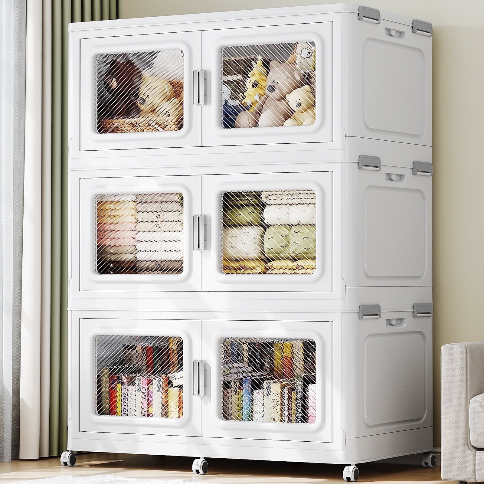 660 Qt Extra Large Stackable Storage Bins with Lid, 165Gal Collapsible Closet Organizer and Storage Drawers with Wheels, Plastic Storage Box for Closet Clothes Organization,White