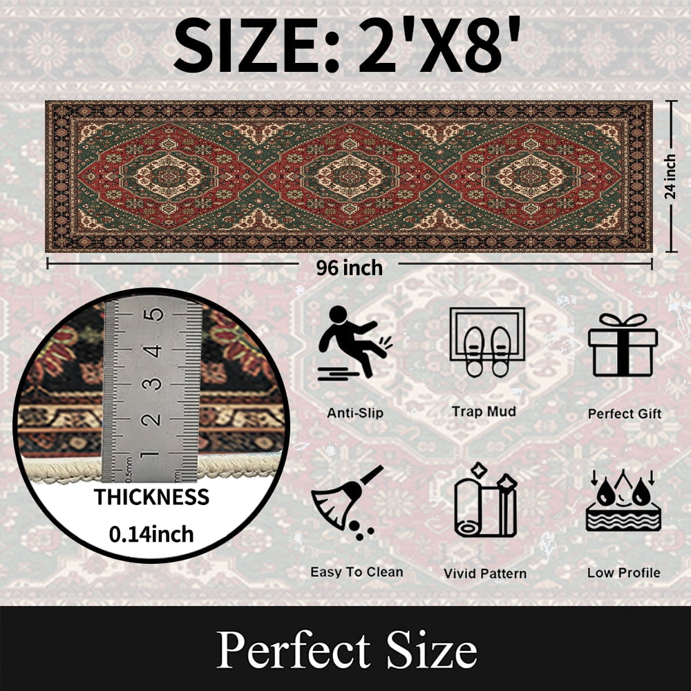 Runner Rugs for Hallway, 2x8 Washable Soft Non Slip Floor Rugs for Kitchen, Modern Mat for Living Room Bedroom Entryway Red & Green