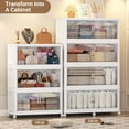 thumbnail image 6 of 275Gal Plastic Stackable Storage Bins with Lid, 1100QT Extra Large Closet Organizers Collapsible Cabinets Boxes With Drawers, Foldable Containers with 6x Wheels for Home Kitchen, V60 5Pack White, 6 of 7