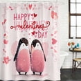 thumbnail image 3 of Pink Penguins Valentines Waterproof Fabric Shower Curtain, Red Love Heart Waterproof Fabric Shower Curtain for Bathroom Curtains Bathtubs Hotel Washable Shower Curtains with 12 Hooks Extra Long 72x84, 3 of 8