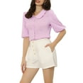 thumbnail image 4 of INSPIRE CHIC Women's Sweet Short Bubble Sleeve Blouse Peter Pan Collar Peplum Tops S Purple, 4 of 5