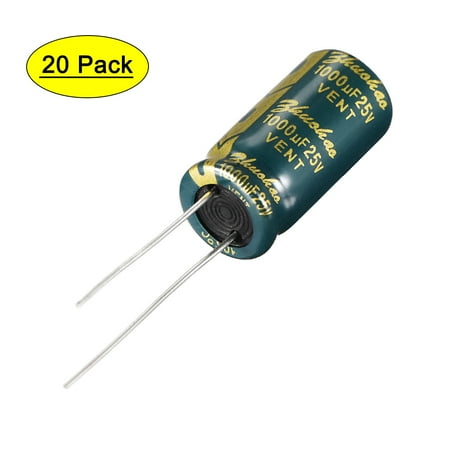 

Uxcell 10x20mm 1000uF 25V Low ESR Aluminum Radial Electrolytic Capacitors 20 Pack