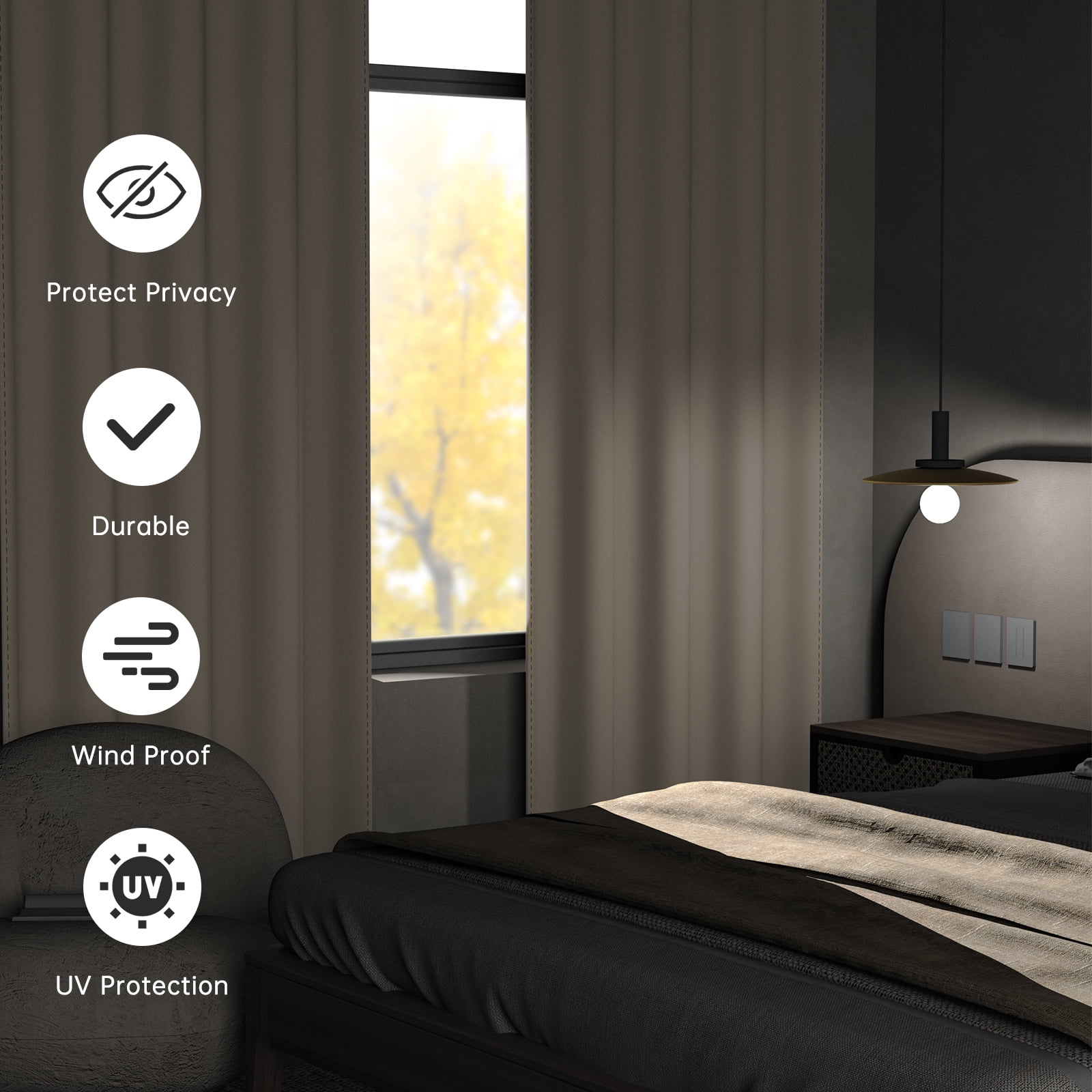 XUEYU 100% Blackout Curtains for Bedroom, Light Blocking Thermal Insulated Curtains with Noise Reduction, 52x96 Inch Room Darkening Window Drapes, Set of 2 Panels, Beige