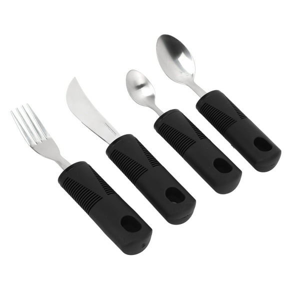 4Pcs Utensils Rubber Nonslip Handle Stainless Steel Spoon Fork Set for Home