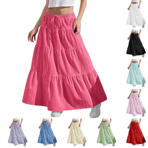 fatyb Girls Maxi Skirts Kids Tiered Pleated Long Skirts Girls Summer Flowy A-Line Skirts for 4-15 Years