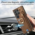 thumbnail image 5 of ELEHOLD Back Wallet Case for Samsung Galaxy S24 Ultra Premium PU Leather Credit Card Slots Strong Magnetic Compatible with Magnetic Car Mount Holder Finger Ring Holder Stand Drop Protection Case,brown, 5 of 8