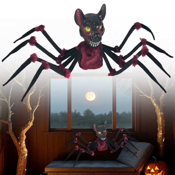 Giant Spider-Bat Halloween Decor - Glowing Eyes & Sound Effects, Crawling Prop for Indoor/Outdoor Scary Ambiance