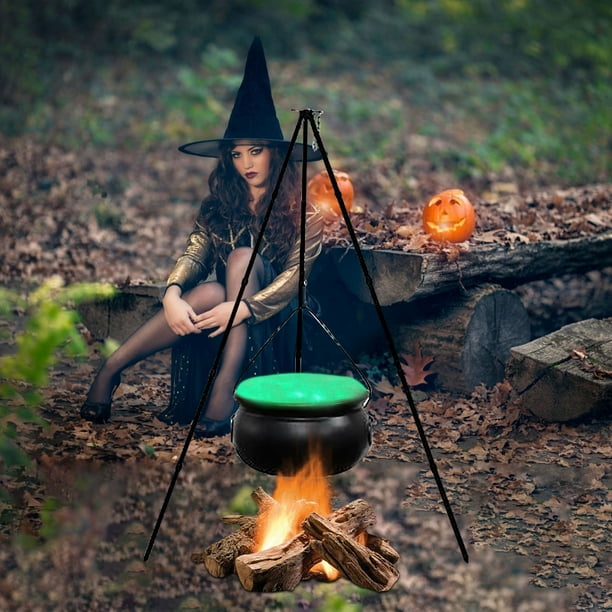 Fiudx Decoración de Caldero de Halloween, Caldero de Bruja Grande con Trípode de Metal, Luces Led con Temporizador para Uso En Exteriores, Decoración Espeluznante para Patio y Porche, Perfecto para F
