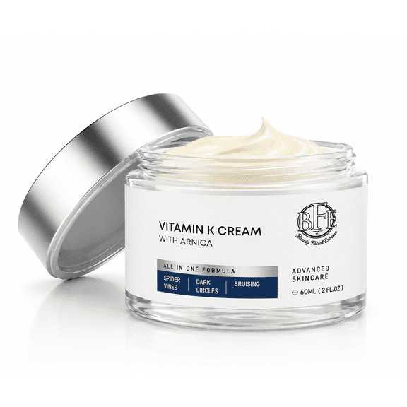 Beauty Facial Extreme Vitamin K Cream for Bruising, Spider Veins, Broken Capillaries, Under Eye Dark Circles, Fine Lines, Puffiness, and Wrinkles, 60 mL