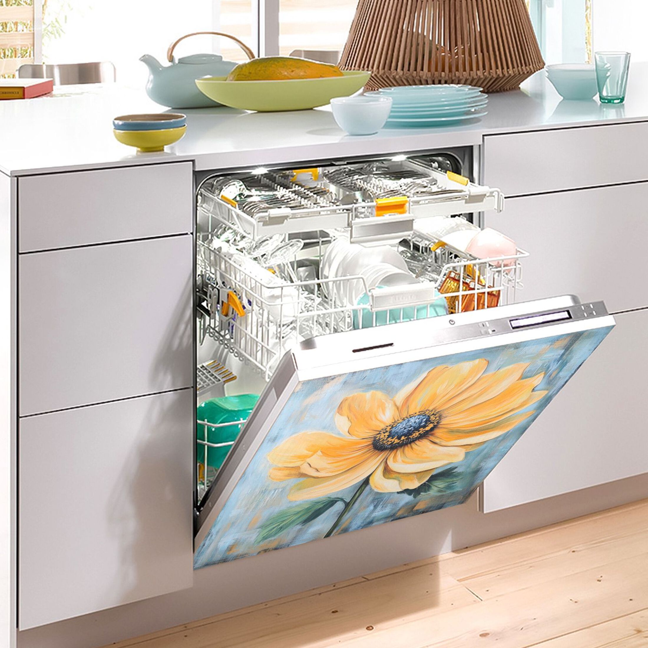 Dishwasher Magnetic Sticker 23x26 Inch Refrigerator Magnetic Sticker Washing Machine Magnetic Sticker Kitchen Panel Magnetic Sticker Home Decor Large Yellow Flower