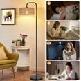 thumbnail image 3 of PARTPHONER 68” Farmhouse Remote Control Black Floor Lamp with Natural Cylindrical Woven Shades, 3 of 7