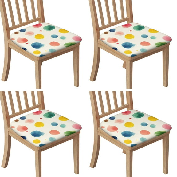 Colorful Polka Dot Pattern Seat Covers for Dining Room Chairs Set Of 4,Stretch Printed Washable Chair Seat Cover with Elastic Ties and Button,Removable Waterproof Couch Cushion Covers