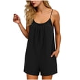 thumbnail image 2 of Romper for Women Sleeveless Spaghetti Strap Backless Short Jumpsuit with Pockets Casual Loose Outfit for Summer Beach Vacation, 2 of 6
