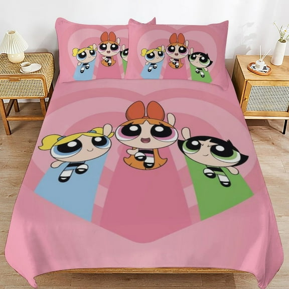 The Powerpuff Girls 3 Pieces Bedding Set 3D Printed Lightweight Bed Quilt Set Comforter Cover Set for Girls Kids Teens, 1 Quilt Cover 2 Pillowcases 86"x70"