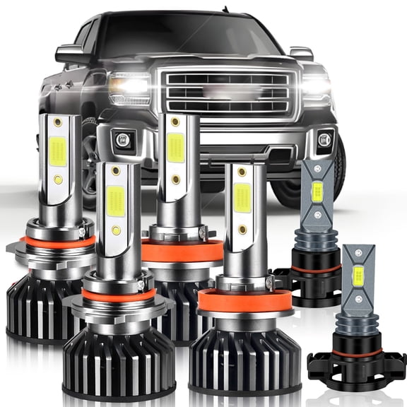 For GMC Sierra 1500(2007-2013) Sierra 2500 3500(2007-2014) LED Headlight High Low Beam Fog Light Bulbs 6000K White Pack of 6