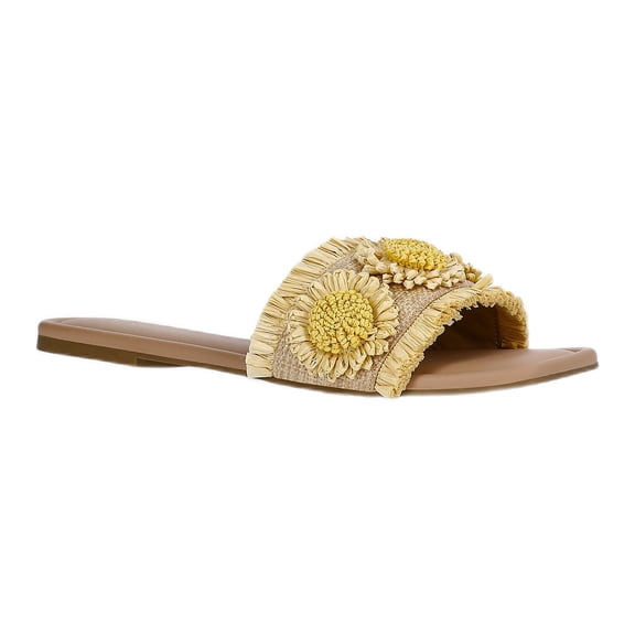 Time and Tru Women's Faux Raffia Daisy Slide Sandals