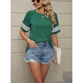 thumbnail image 3 of TEMOFON Womens Tops Summer Crewneck Tshirts Striped Short Sleeve Blouse Loose Casual Tunic Tops Green Tees 2024, 3 of 7