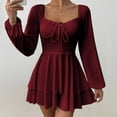 thumbnail image 4 of YueHuiYing Women's Square Neck Long Sleeve Mini Dress Ruched Corset Waist Tiered Ruffle Hem Short Party Dresses, 4 of 7