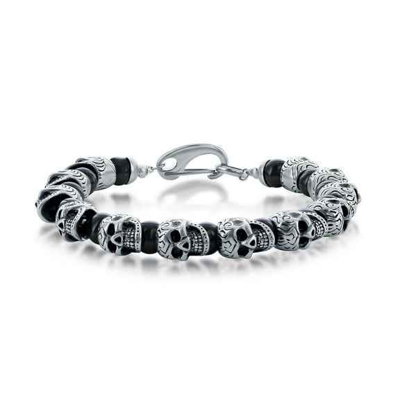 Men’s Skull Design with Genuine Onyx/Tiger Eye Stone Beads 8.5” Bracelet | Stainless-Steel Jewelry for Men