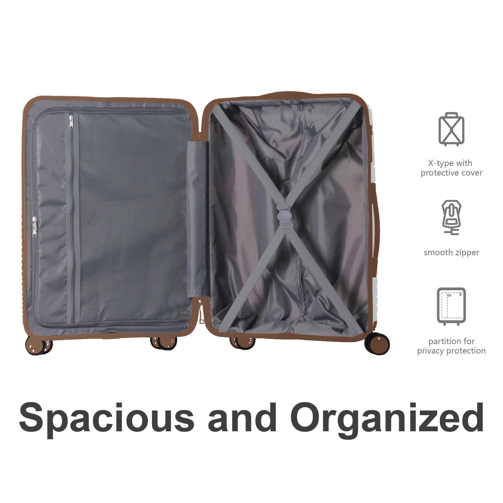 MAYEERTY 3-Piece Luggage Set, PP Hardshell Suitcase with Spinner Wheels & TSA Lock (20"/24"/28"), White