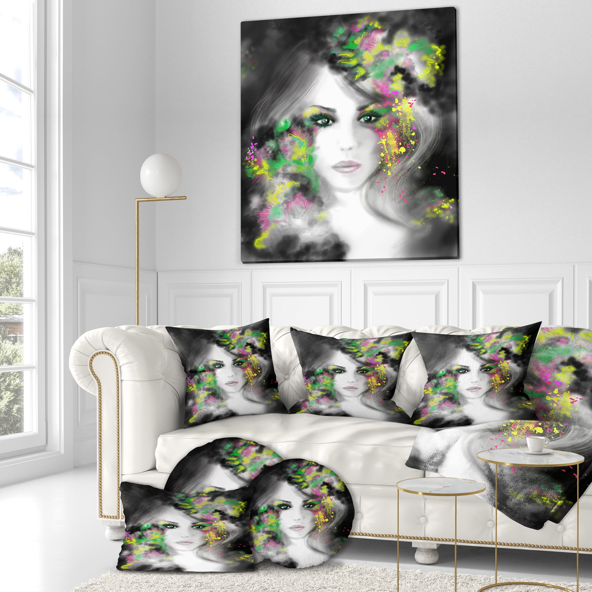Designart Fantasy Portrait Woman - Abstract Portrait Throw Pillow - 18x18