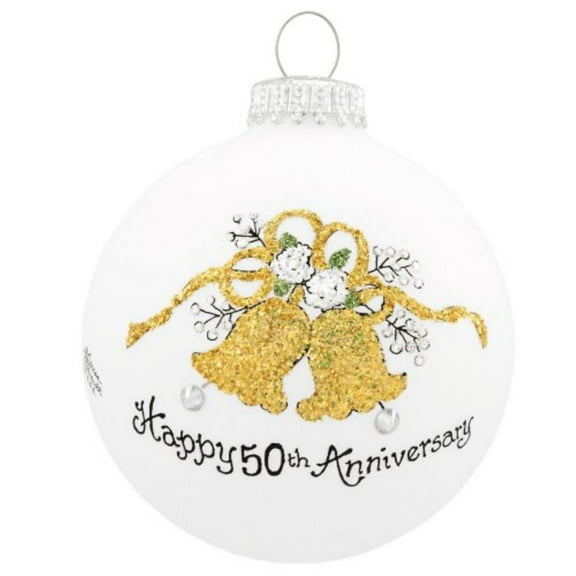 Happy 50th Anniversary Bells Christmas Glass Ornament Made in USA