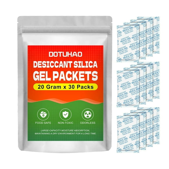 Moisture Absorbers, Silica Gel Packets, 20 Gram - 30 Packs, Desiccant Packs, Dehumidifier Packs for Storage, Spices Jewellery, Shoes Boxes, Electronics Storage (30 PCS)