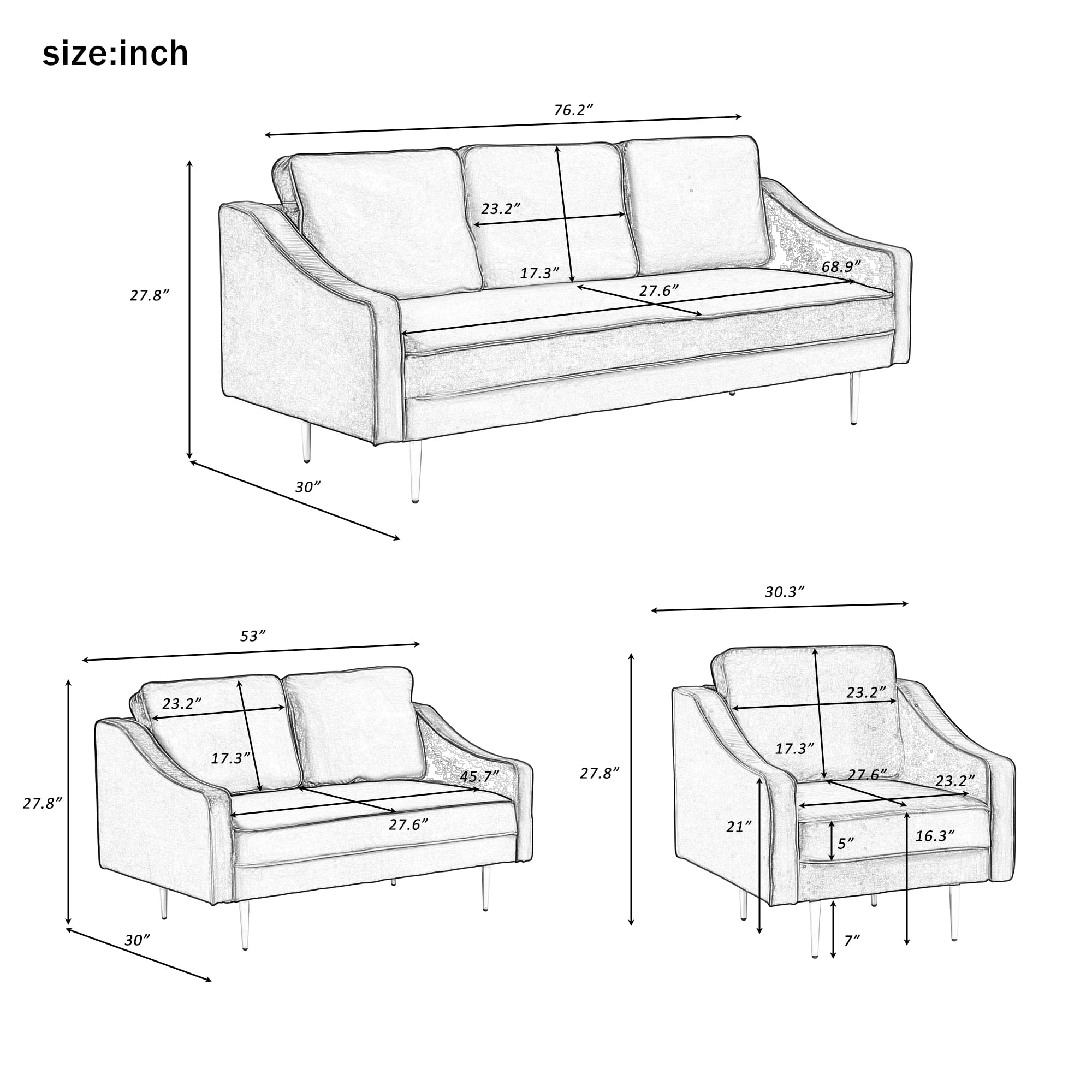 Buy Modern Small Loveseat Couch Velvet 2 Seater Living Room Sofa with