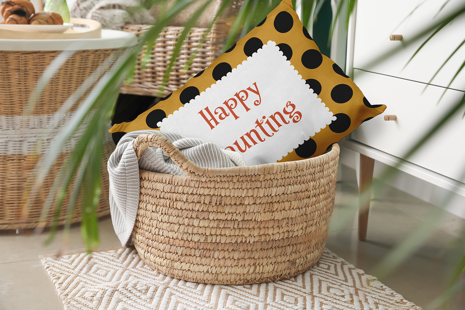 20" x 14" Simply Daisy Halloween Happy Haunting Dots Polyester Accent Pillow, Golden Mustard Qty 1