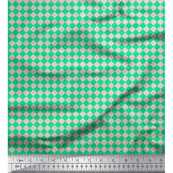 Soimoi Green polyester Crepe Fabric Diamond Geometric Print Fabric by the Yard 52 Inch Wide