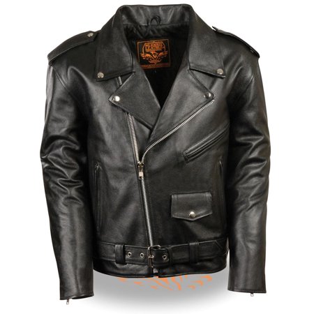- Milwaukee Leather Mens Classic Police Style Black Leather Motorcycle Jacket