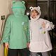 thumbnail image 2 of Moda de invierno Casual talla grande hombres y mujeres linda rana más terciopelo grueso chaqueta con capucha tendencia callejera suelta manga larga cremallera bolsillo lindo niño pareja sudadera con c, 2 of 4