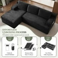 thumbnail image 4 of 96" L-Shaped Sectional Sofa, Oversized Modular Corduroy Couch with Chaise Lounge & 2 Throw Pillows, No Assembly Convertible Corner Sofa for Living Room Apartment, Black, 4 of 9