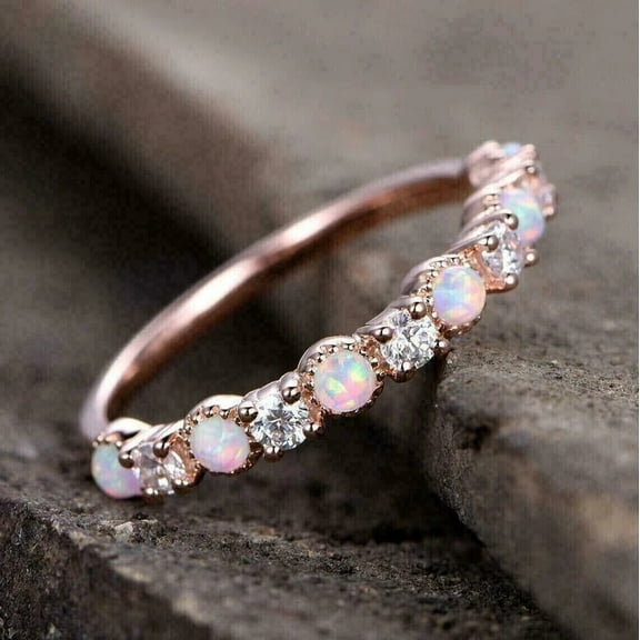2Ct Round Lab-Created Fire Opal Eternity Wedding Band Ring 14K Rose Gold Plated