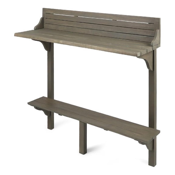 Benjara Outdoor Balcony Bar Table- Slim Design Gray Wood Frame- 50 Inch
