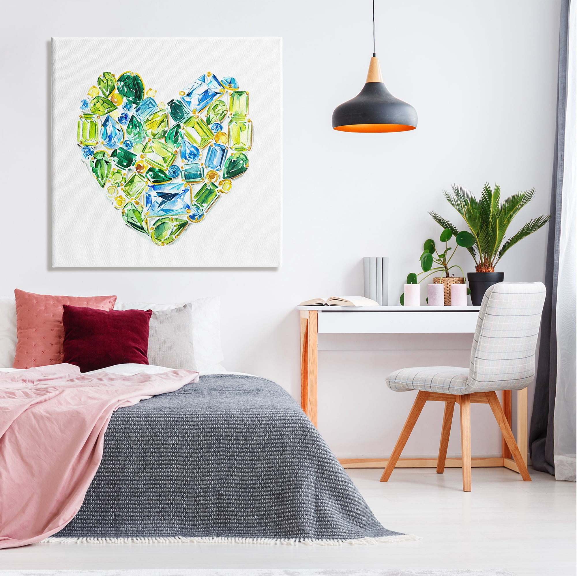 Stupell Industries Green Gemstones Heart Abstract Painting Gallery Wrapped Canvas Print Wall Art, 36 x 36
