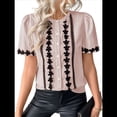 thumbnail image 3 of Blusas de Trabajo para Mujer, con Botones, Larga, Cuello en V, Encaje, Informal, Abotonada, Camisas de Moda de Otoño, Rosa, XL, 3 of 10