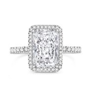 Eclet Jewels White Gold Over 14k Silver Diamond Ring - 2.1 Ct VVS1/D Radiant Cut Lab Created Simulated Diamond Ring - Halo Solitaire with Accent Engagement Ring - Forever Diamond Ring for Women's