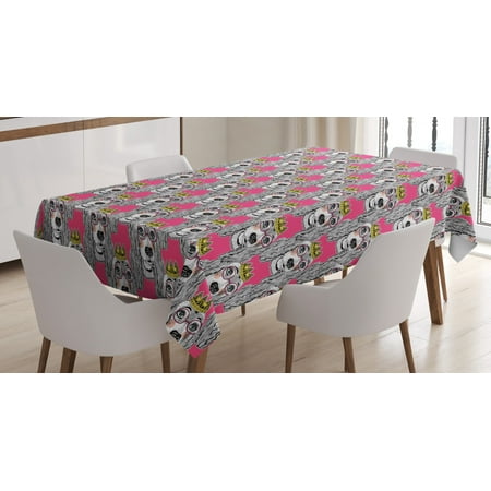 

Dog Lover Tablecloth Repeating Adorable Pattern of Doodle Puppy with Long Ears Glasses and Crown Rectangular Table Cover for Dining Room Kitchen 60 X 84 Pink Multicolor by Ambesonne
