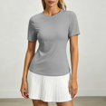 thumbnail image 5 of Rhuody Tshirts For Women Open Back Short Sleeve Tops Loose Fit Athletic Crop Tee Gym Running Yoga Shirt Soft Womens Clothes Grey, 5 of 6