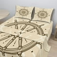 thumbnail image 2 of Ambesonne Vintage Fitted & Top Sheet Set with Shams, Steering Wheel Travel, Beige Brown, 2 of 8