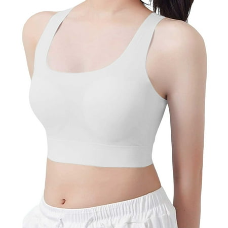 White Sports Bra Girls Training Bras For Girls 9-11 Lightly Padded Teen Camisole Undershirts Bra Bralette Seamless Sports Bra Crop Top #Z08White 9-12 Years