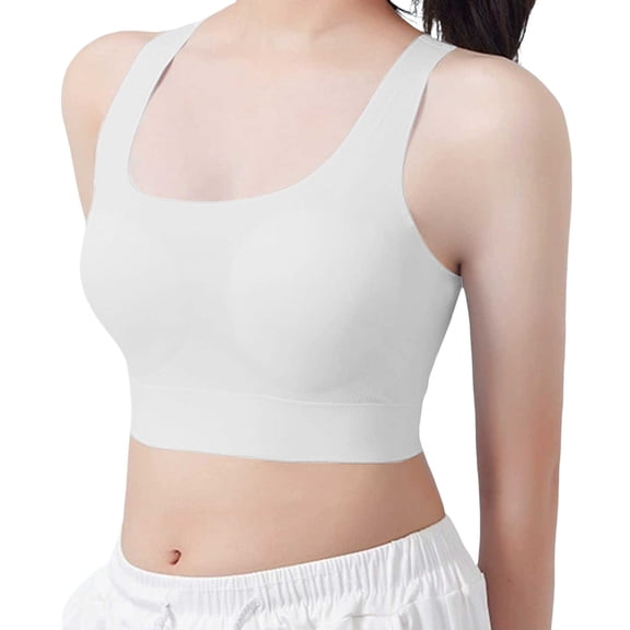 Girls Sports Bras 6-11 Seamless Racerback Training Bras for Girls-No Pads, Chest Double Lined White 9-12Y