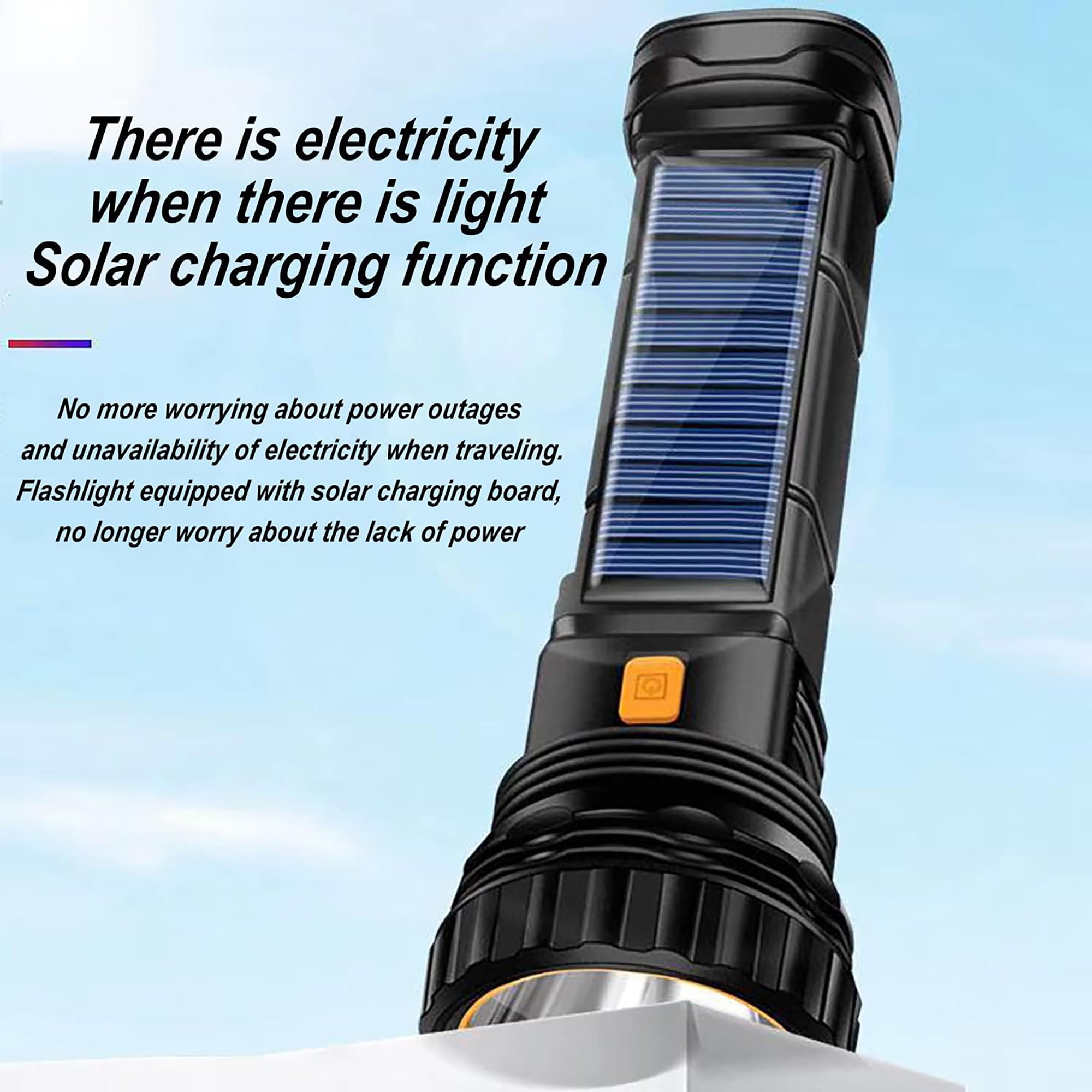 2 Pcs Solar Rechargeable Multi Function 1000 Lumens LED Flashlight, with Emergency Strobe Light and 1200 Mah Battery, Emergency Power Supply and USB Charging Cable, Fast Charging