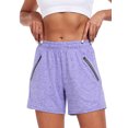 thumbnail image 3 of NELEUS Womens Athletic Shorts Workout Gym Shorts 5.5" Casual Lounge Set with Zipper Pockets 3 Pack,Black+Gray+Purple,US Size M, 3 of 8
