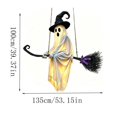 thumbnail image 3 of Halloween Hanging Ghost Decor, 3.3Ft Light-Up Flying Ghost on Broomstick with Witch Hat, Cute Outdoor Halloween Decorations for Front Porch Yard Tree, 3 of 6