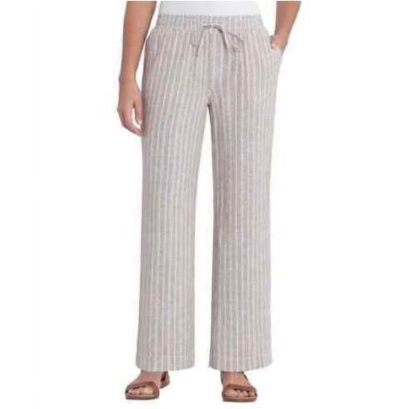 Briggs Women's Linen Blend Pants, Beige Striped, XL