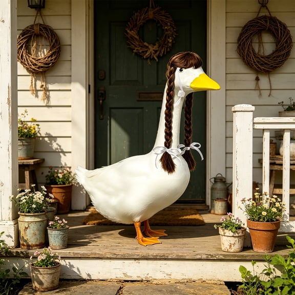 Porch Goose,Porch Goose Outfits,Porch Goose Wigs,Silly Goose,Double Braid Hairpiece For 23 Inch Goosey Decoration,For Outdoor Garden Yard Ornament Removable Pet Wig