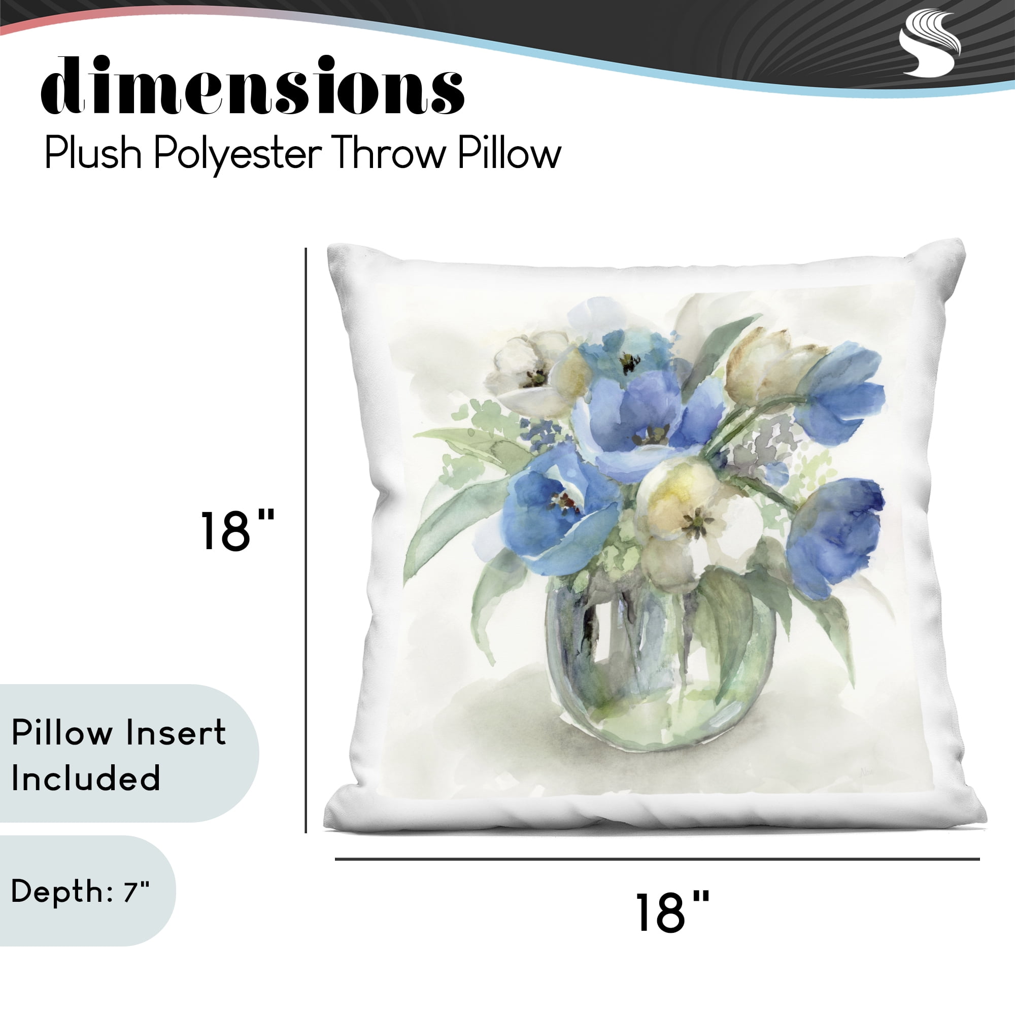 Stupell Industries Blue Tulip Watercolor Bouquet Decorative Printed Throw Pillow, design by Nan, 18 x 7 x 18